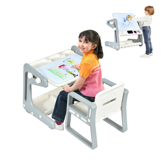 Kids Table and Chair Set Art Easel Study Desk Magnetic