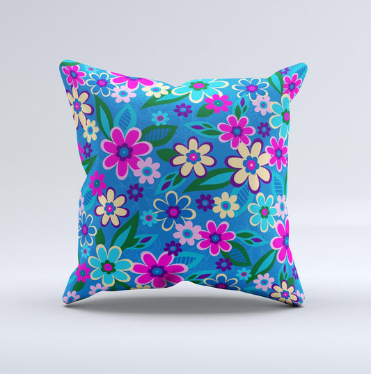 Bright Pink Blue Vector Floral Ink-Fuzed Decorative Throw Pillow
