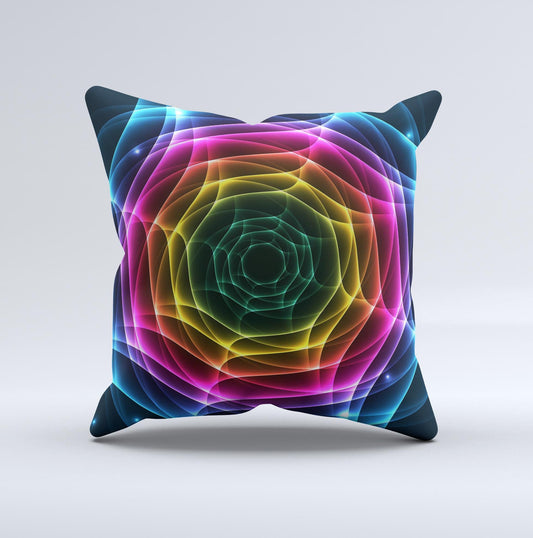 Rainbow Neon Translucent Vortex ink-Fuzed Decorative Throw Pillow