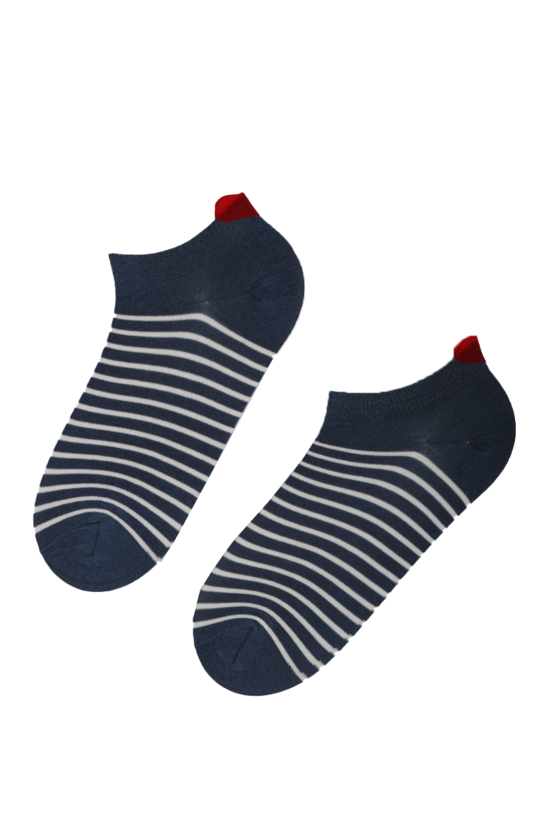 ARLE blue low-cut cotton socks with white stripes