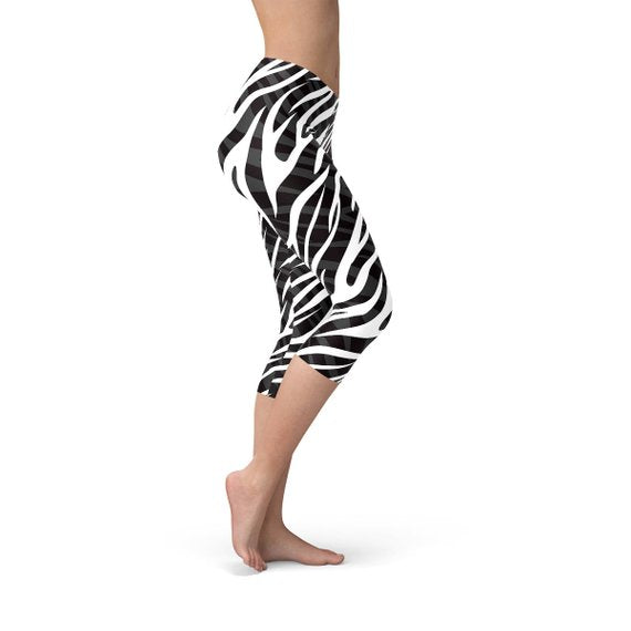 Womens Zebra Stripes Capri Leggings